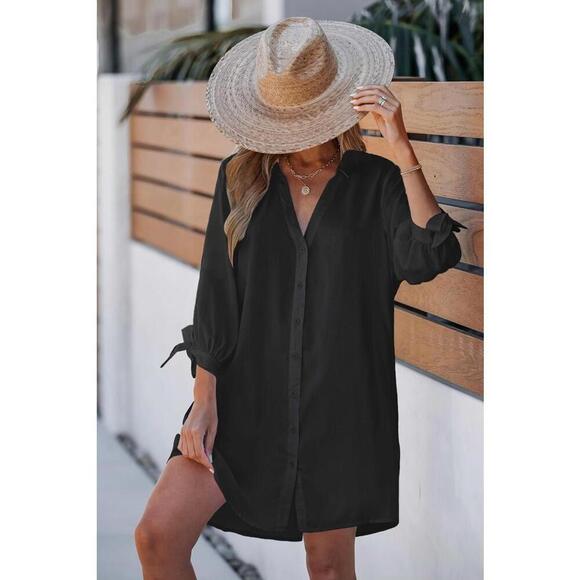 NWT Cupshe Black Lace-Up Cover-Up Dress - Size Large - Picture 1 of 2